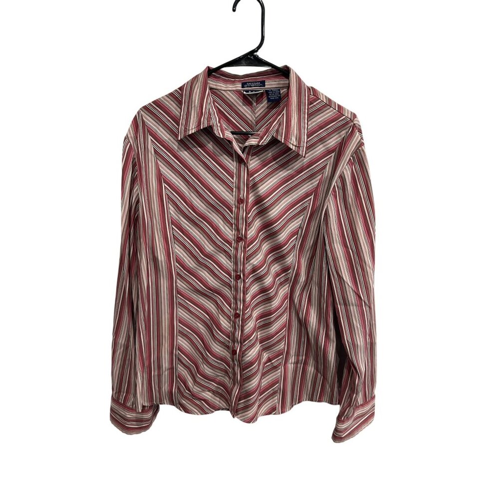 DCC Missy Striped Button Front Shirt Red Pink Sz  XL Easycare Retro Office